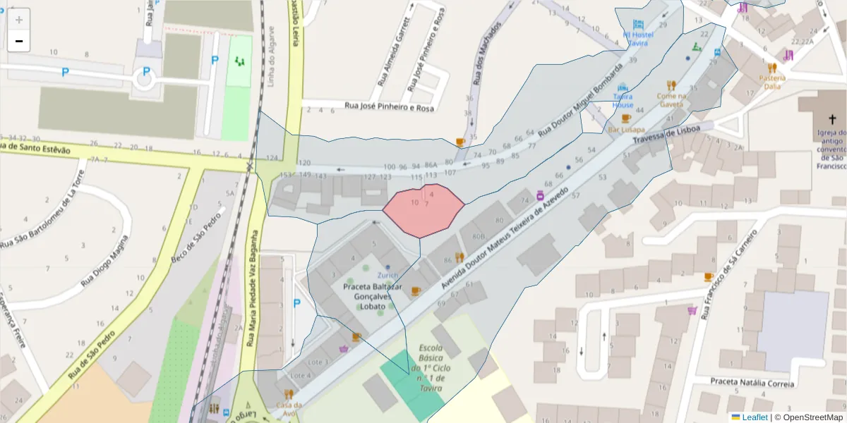 Mapa detalhado do código postal 8800-690 com limites, códigos postais vizinhos e agências dos correios
