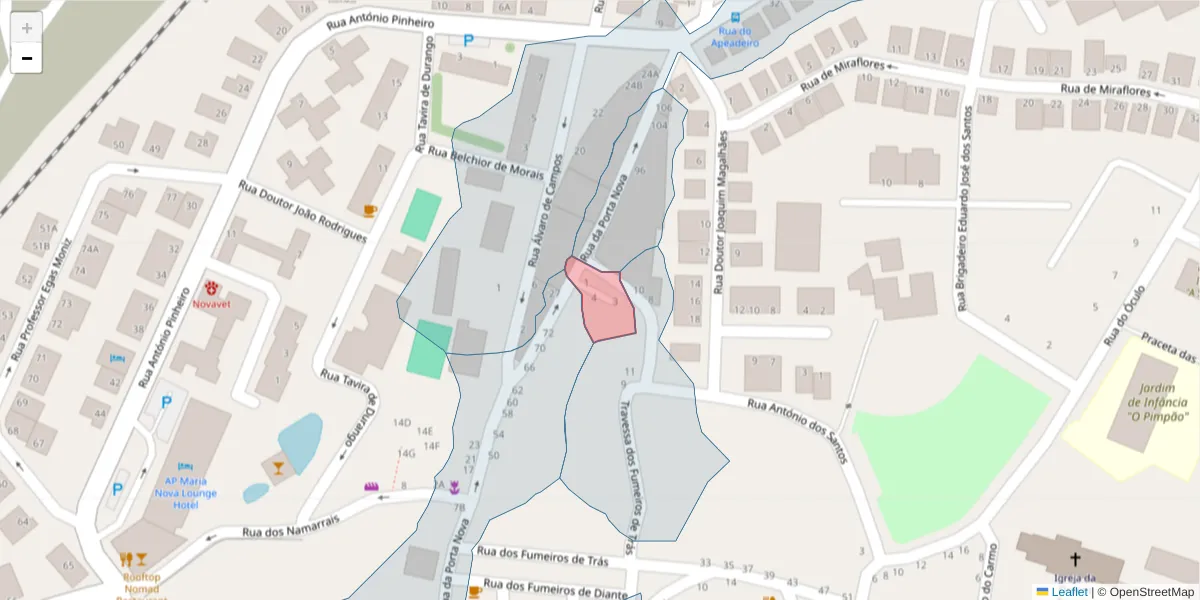 Mapa detalhado do código postal 8800-697 com limites, códigos postais vizinhos e agências dos correios