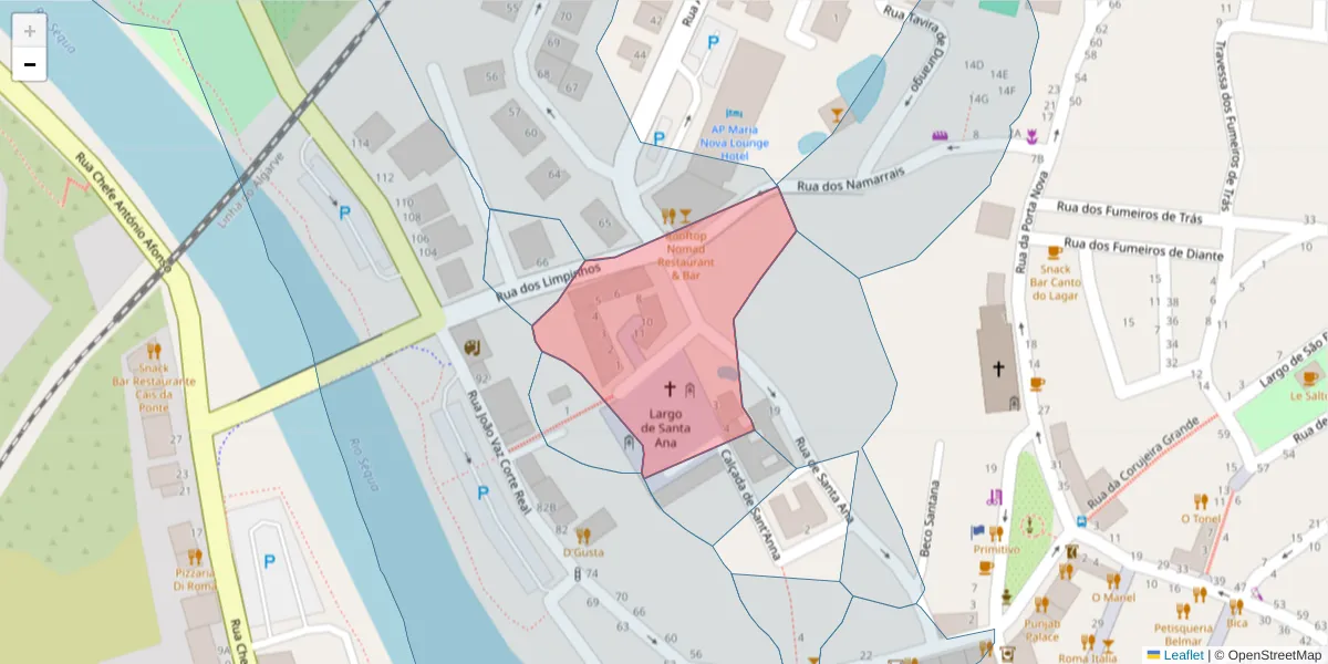 Mapa detalhado do código postal 8800-701 com limites, códigos postais vizinhos e agências dos correios