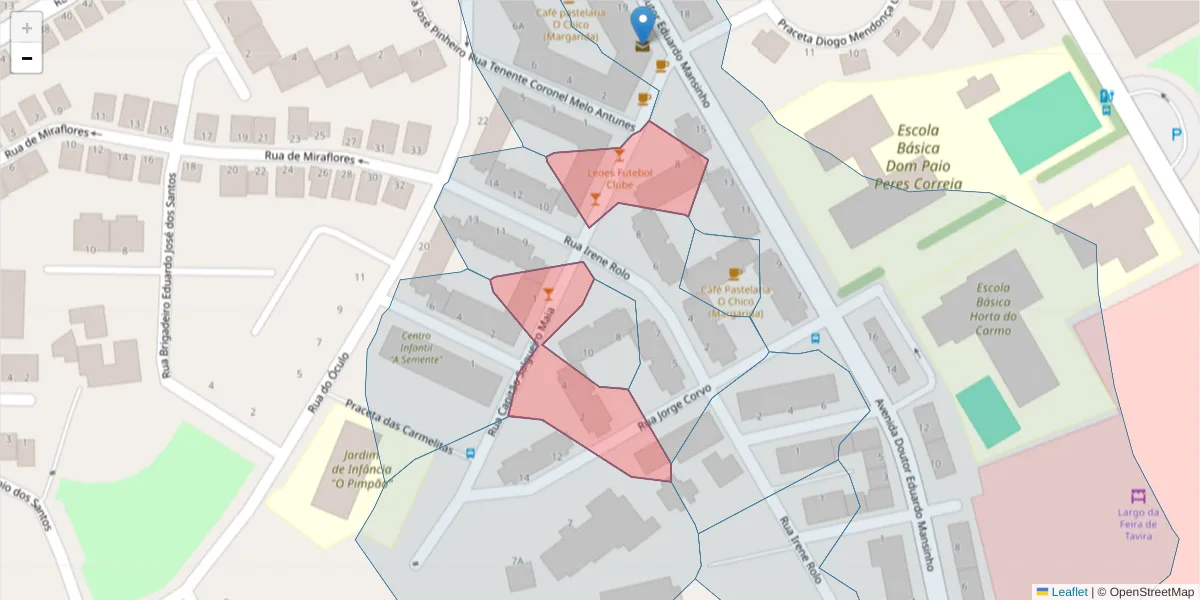 Mapa detalhado do código postal 8800-713 com limites, códigos postais vizinhos e agências dos correios
