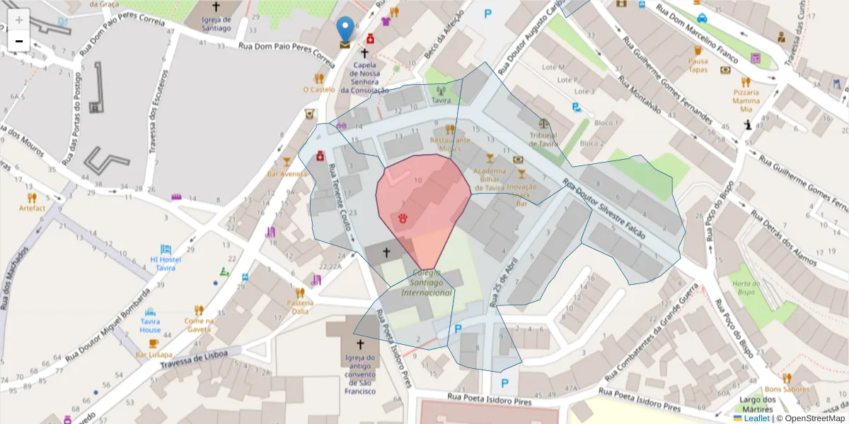Mapa detalhado do código postal 8800-731 com limites, códigos postais vizinhos e agências dos correios