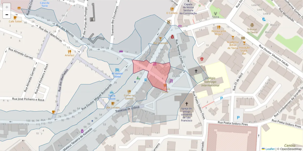 Mapa detalhado do código postal 8800-740 com limites, códigos postais vizinhos e agências dos correios