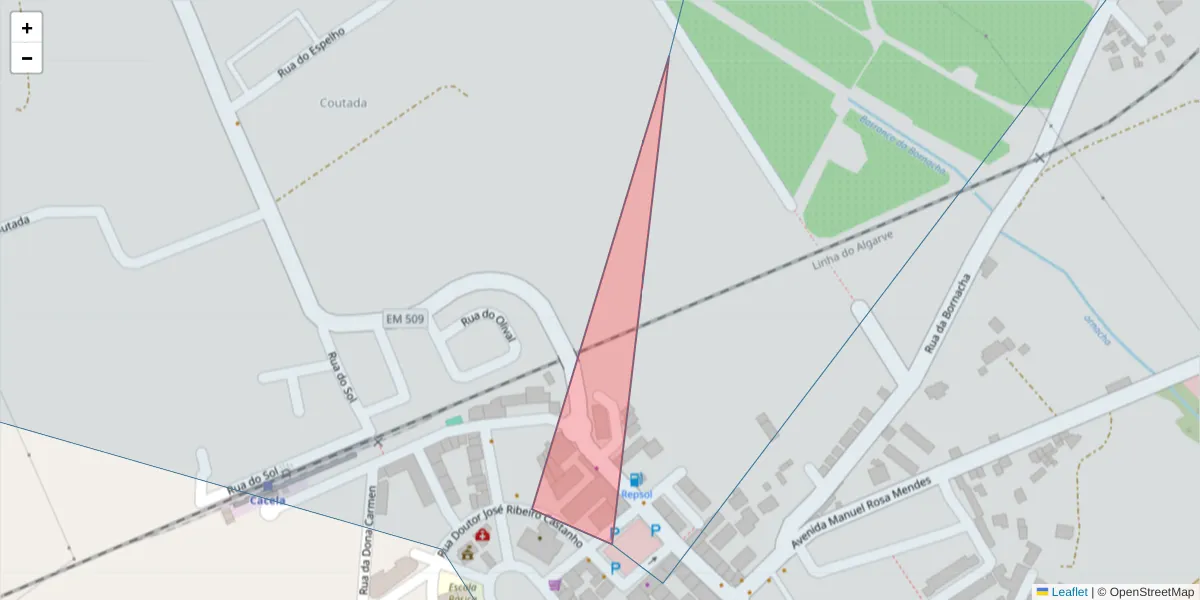 Mapa detalhado do código postal 8900-027 com limites, códigos postais vizinhos e agências dos correios