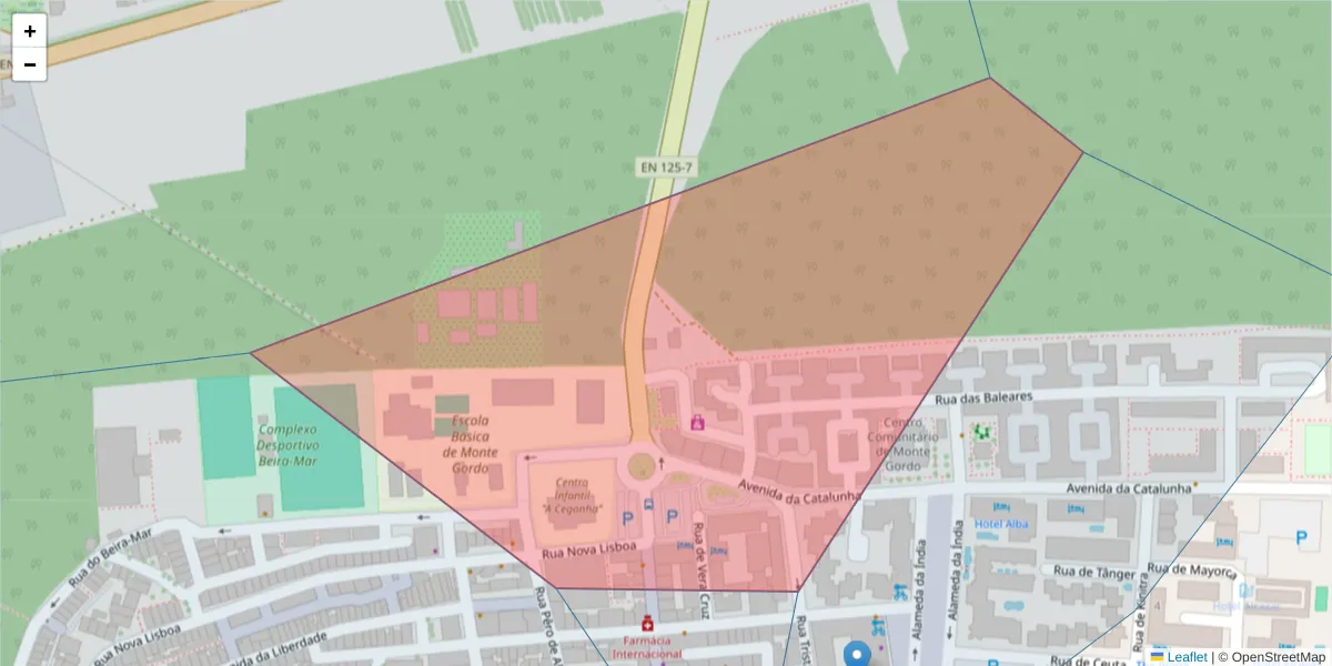 Mapa detalhado do código postal 8900-400 com limites, códigos postais vizinhos e agências dos correios