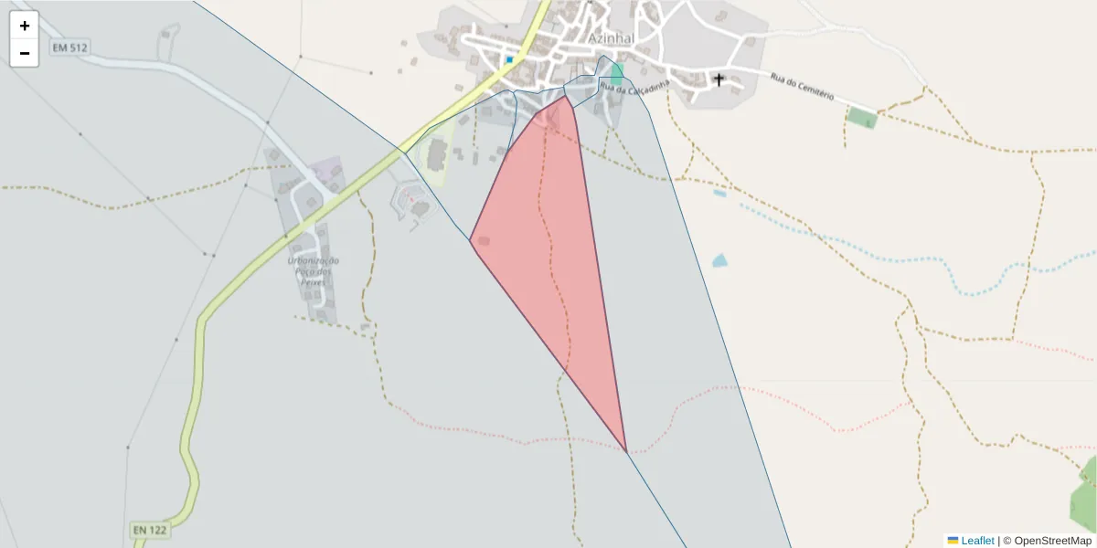 Mapa detalhado do código postal 8950-021 com limites, códigos postais vizinhos e agências dos correios