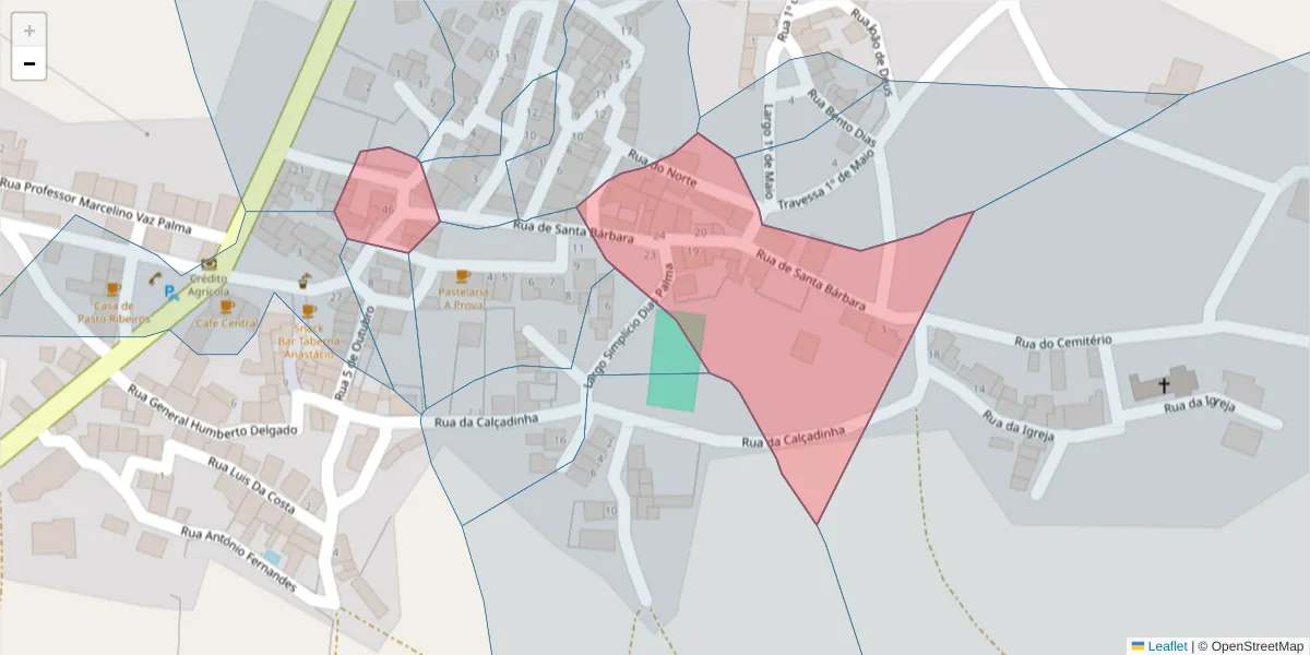 Mapa detalhado do código postal 8950-033 com limites, códigos postais vizinhos e agências dos correios