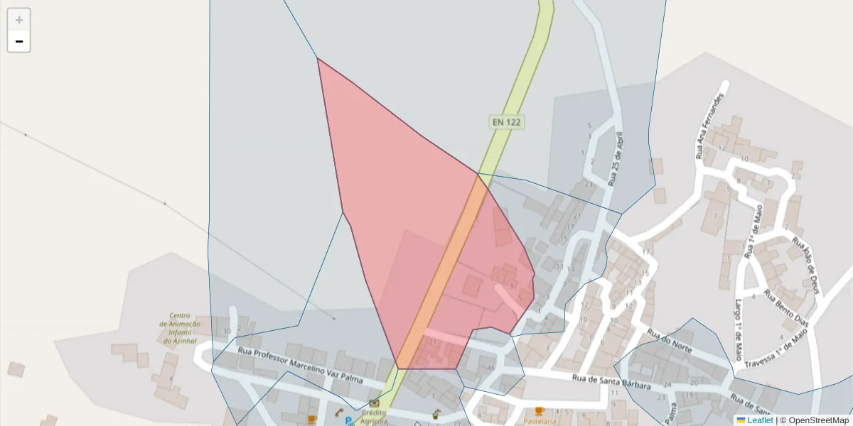 Mapa detalhado do código postal 8950-034 com limites, códigos postais vizinhos e agências dos correios