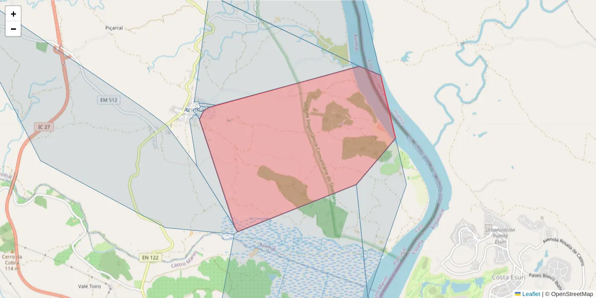 Mapa detalhado do código postal 8950-035 com limites, códigos postais vizinhos e agências dos correios