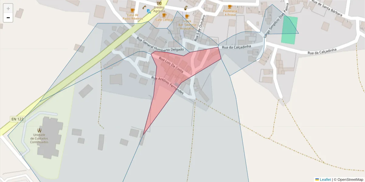 Mapa detalhado do código postal 8950-041 com limites, códigos postais vizinhos e agências dos correios
