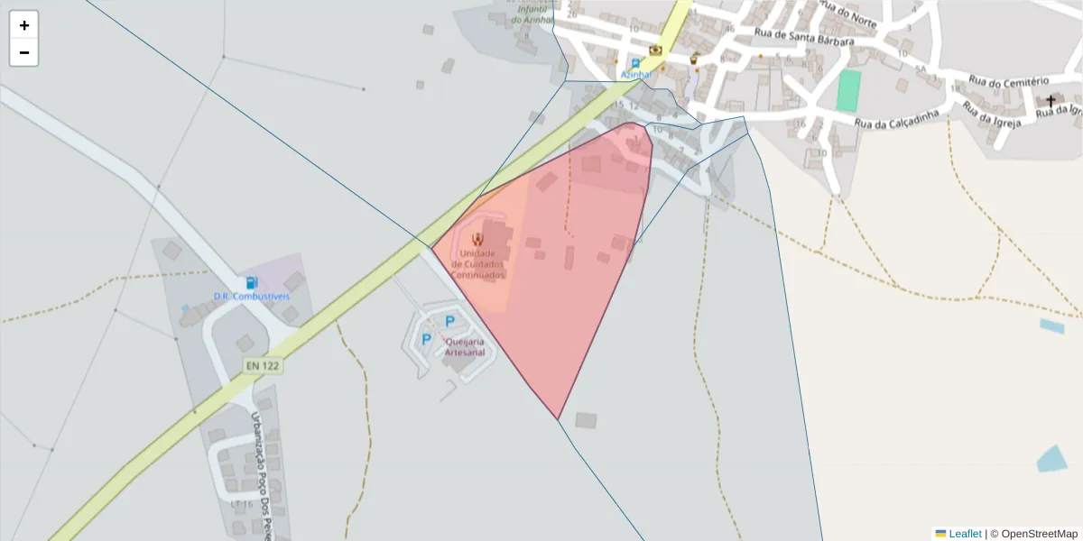 Mapa detalhado do código postal 8950-042 com limites, códigos postais vizinhos e agências dos correios