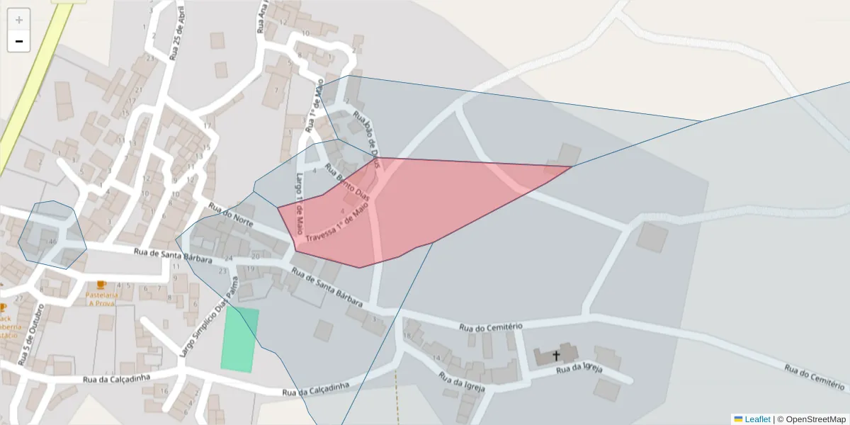 Mapa detalhado do código postal 8950-047 com limites, códigos postais vizinhos e agências dos correios