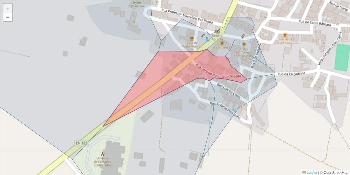 Mapa detalhado do código postal 8950-055 com limites, códigos postais vizinhos e agências dos correios