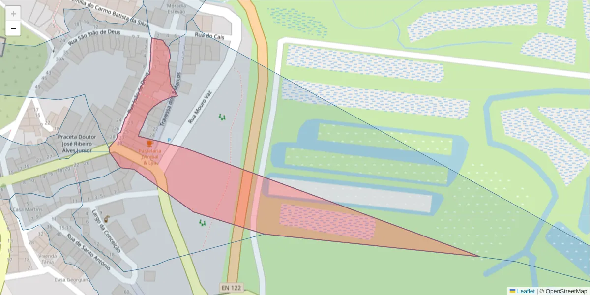 Mapa detalhado do código postal 8950-130 com limites, códigos postais vizinhos e agências dos correios