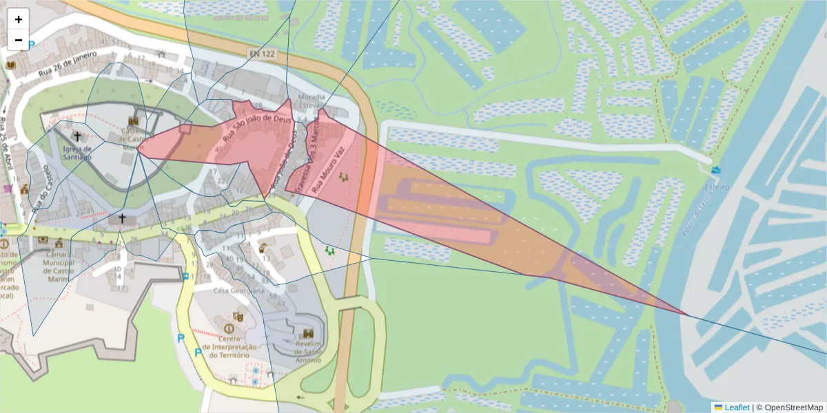 Mapa detalhado do código postal 8950-131 com limites, códigos postais vizinhos e agências dos correios