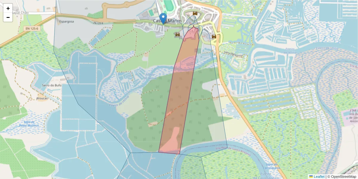 Mapa detalhado do código postal 8950-140 com limites, códigos postais vizinhos e agências dos correios