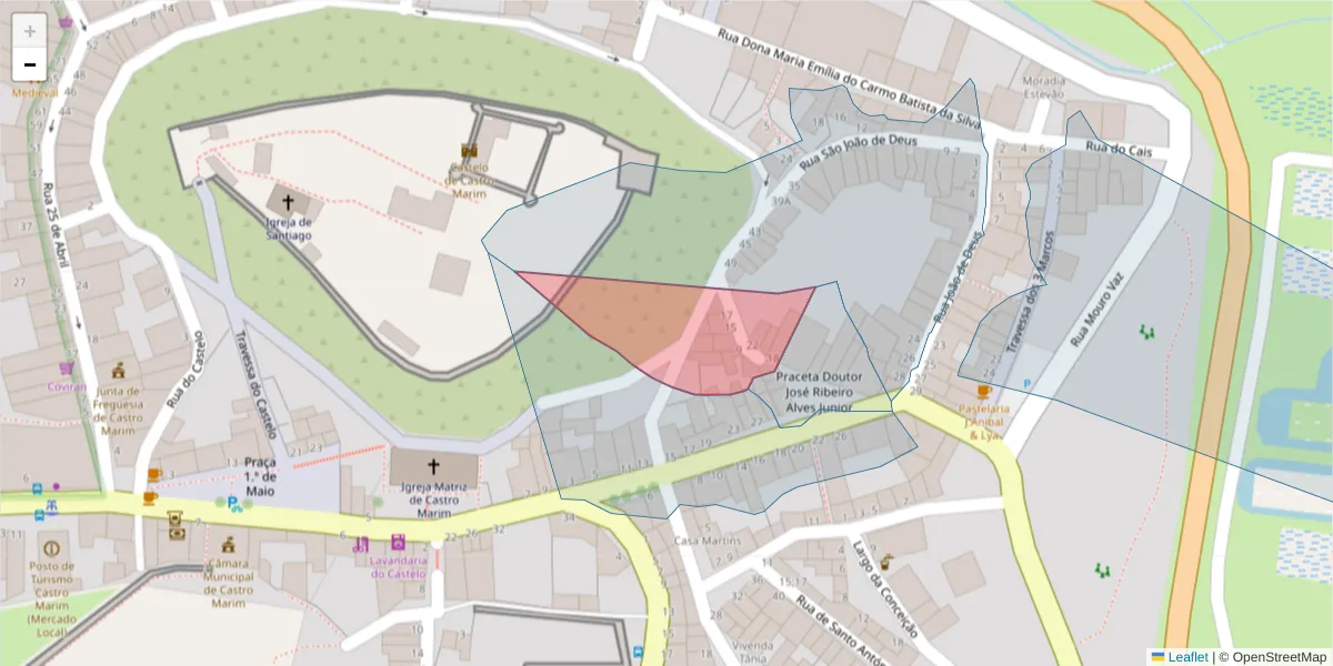 Mapa detalhado do código postal 8950-143 com limites, códigos postais vizinhos e agências dos correios