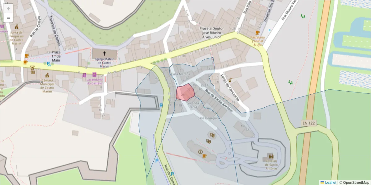 Mapa detalhado do código postal 8950-146 com limites, códigos postais vizinhos e agências dos correios