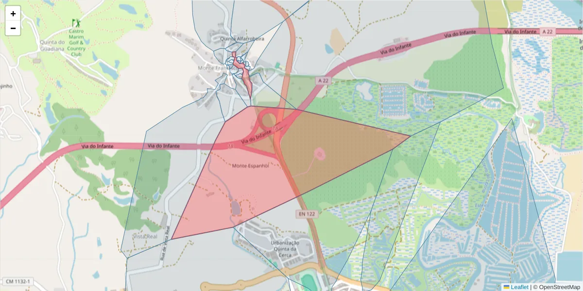 Mapa detalhado do código postal 8950-202 com limites, códigos postais vizinhos e agências dos correios