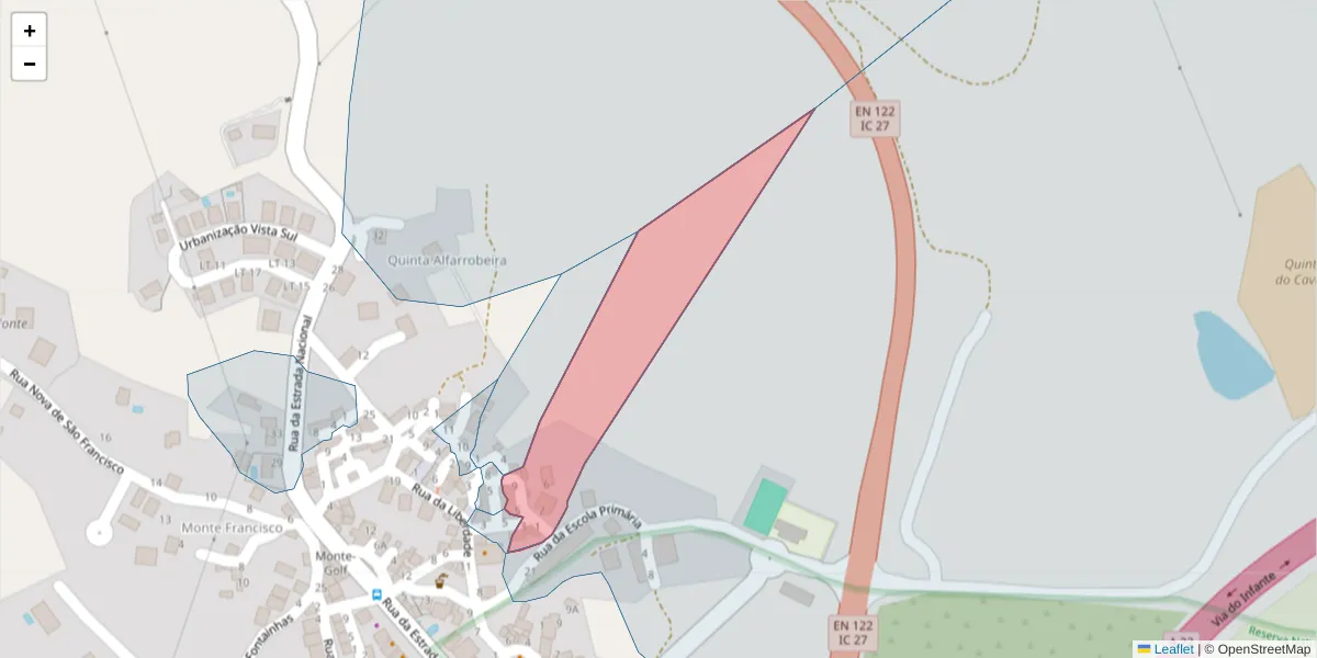 Mapa detalhado do código postal 8950-210 com limites, códigos postais vizinhos e agências dos correios