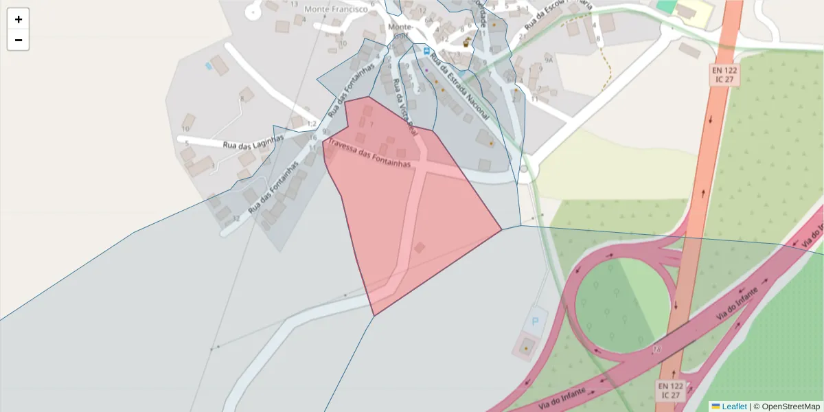 Mapa detalhado do código postal 8950-230 com limites, códigos postais vizinhos e agências dos correios