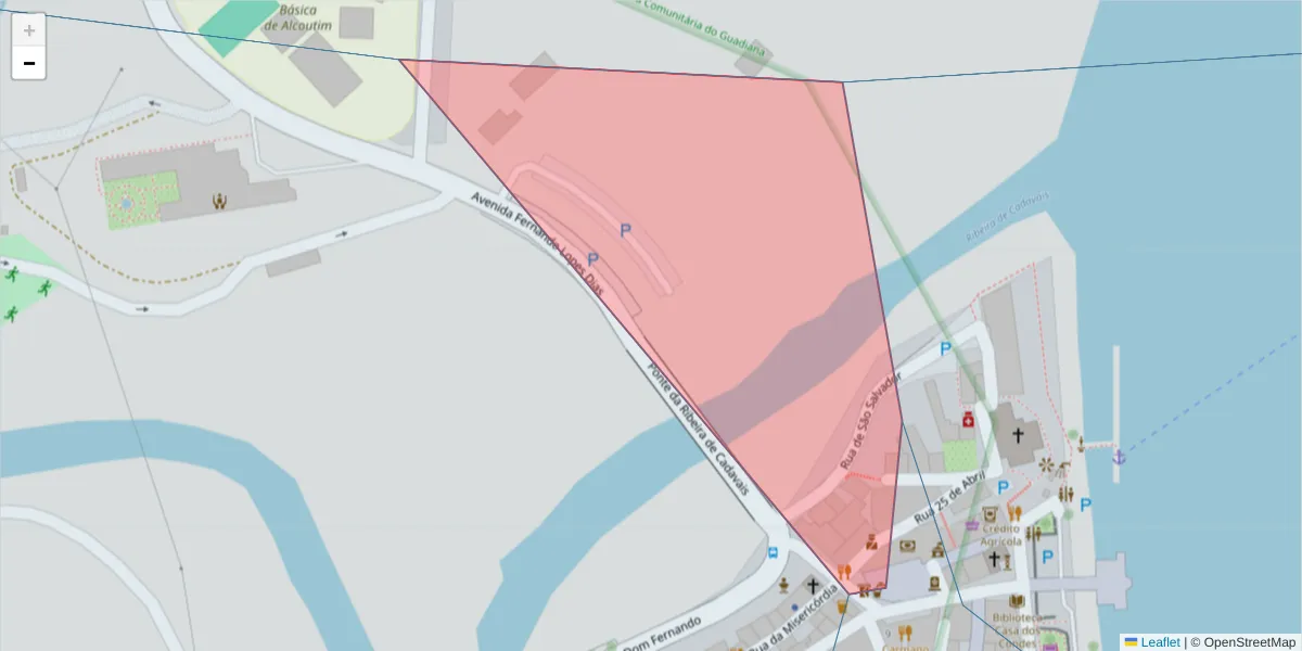 Mapa detalhado do código postal 8970-057 com limites, códigos postais vizinhos e agências dos correios