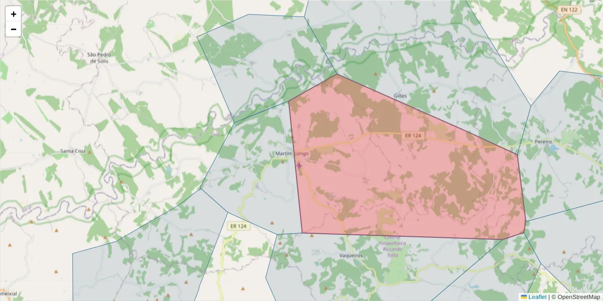 Mapa detalhado do código postal 8970-255 com limites, códigos postais vizinhos e agências dos correios