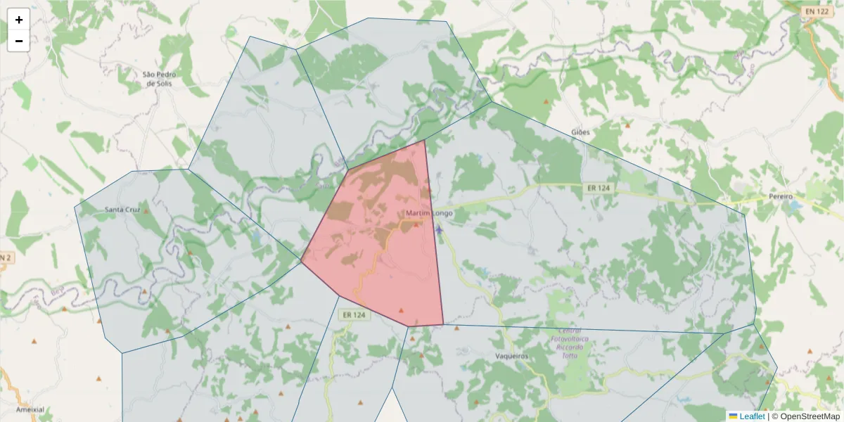Mapa detalhado do código postal 8970-261 com limites, códigos postais vizinhos e agências dos correios