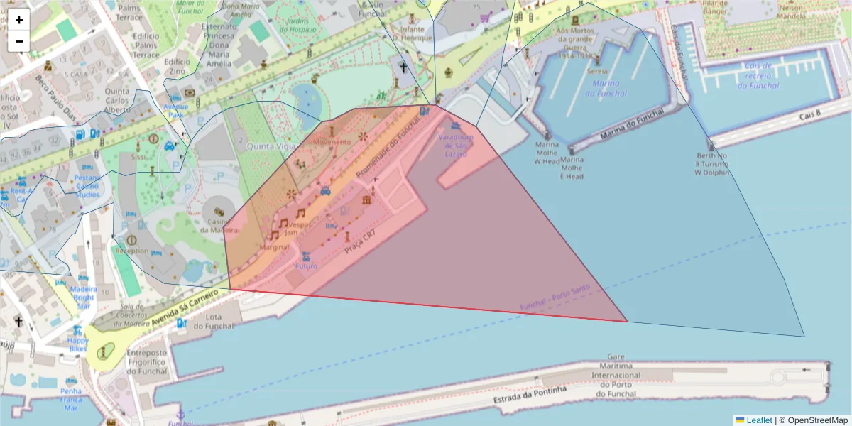 Mapa detalhado do código postal 9000-017 com limites, códigos postais vizinhos e agências dos correios