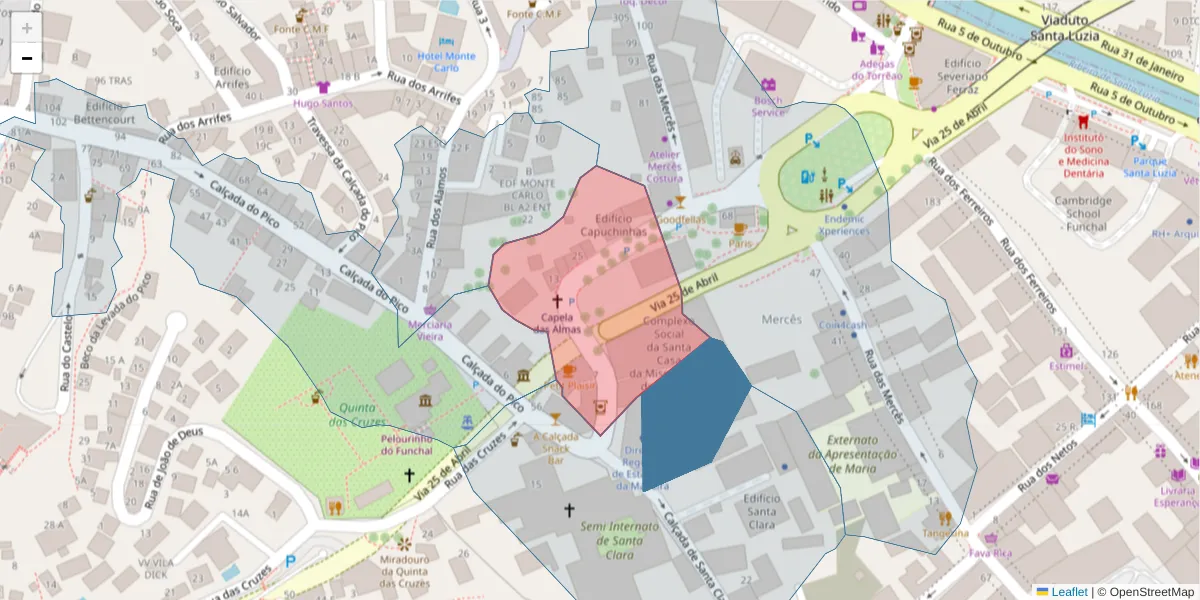 Mapa detalhado do código postal 9000-030 com limites, códigos postais vizinhos e agências dos correios
