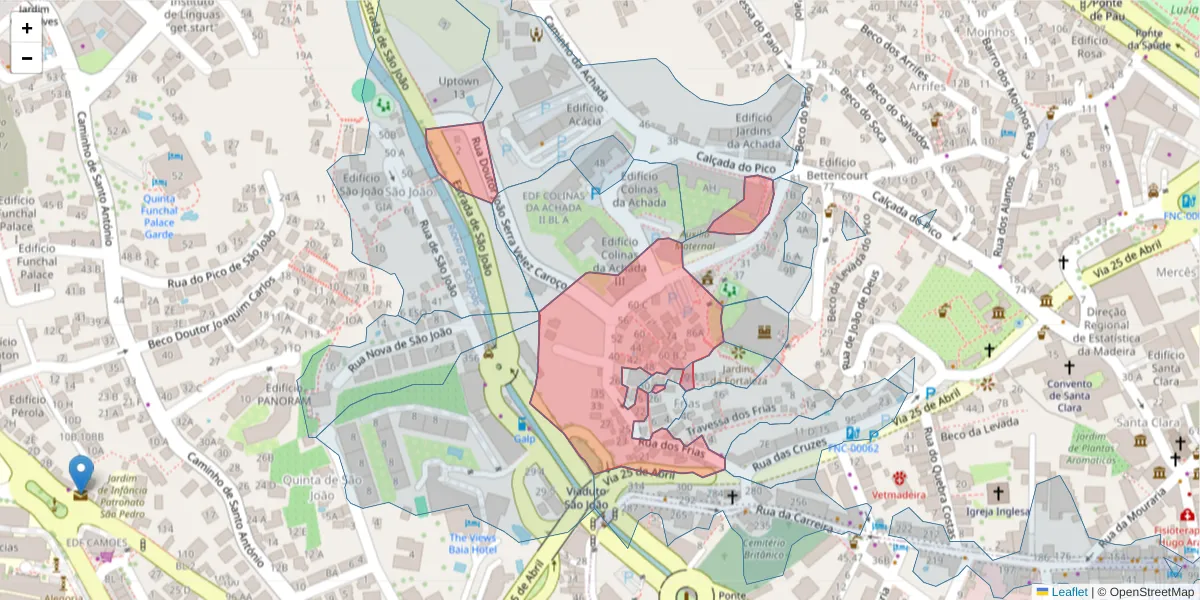 Mapa detalhado do código postal 9000-032 com limites, códigos postais vizinhos e agências dos correios