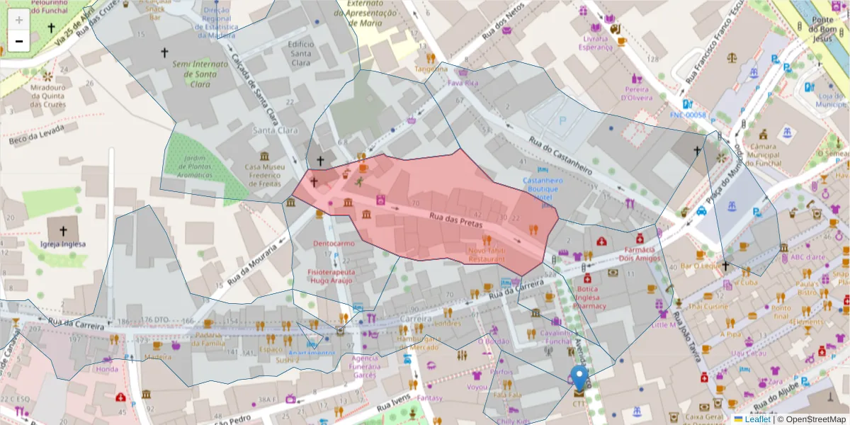 Mapa detalhado do código postal 9000-049 com limites, códigos postais vizinhos e agências dos correios