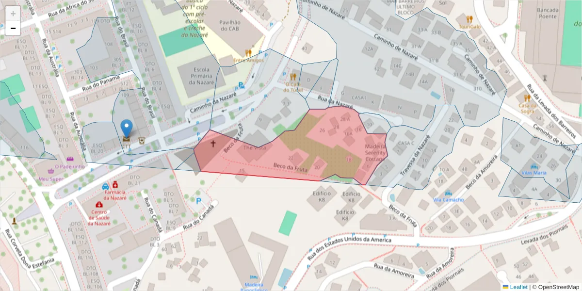 Mapa detalhado do código postal 9000-094 com limites, códigos postais vizinhos e agências dos correios