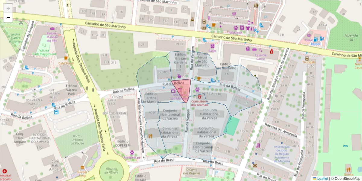 Mapa detalhado do código postal 9000-097 com limites, códigos postais vizinhos e agências dos correios
