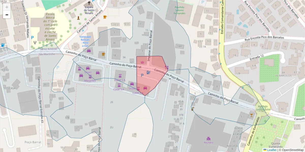 Mapa detalhado do código postal 9000-115 com limites, códigos postais vizinhos e agências dos correios