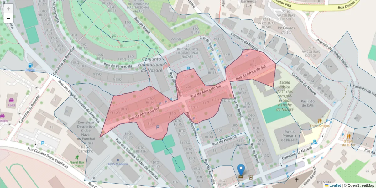 Mapa detalhado do código postal 9000-132 com limites, códigos postais vizinhos e agências dos correios