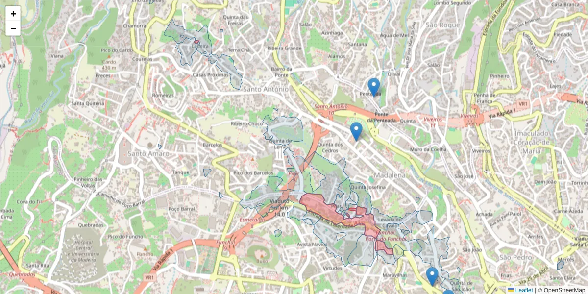 Mapa detalhado do código postal 9000-136 com limites, códigos postais vizinhos e agências dos correios
