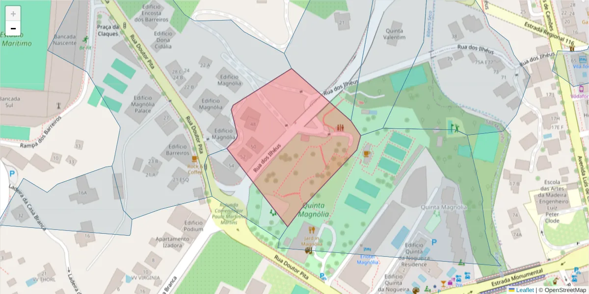 Mapa detalhado do código postal 9000-147 com limites, códigos postais vizinhos e agências dos correios