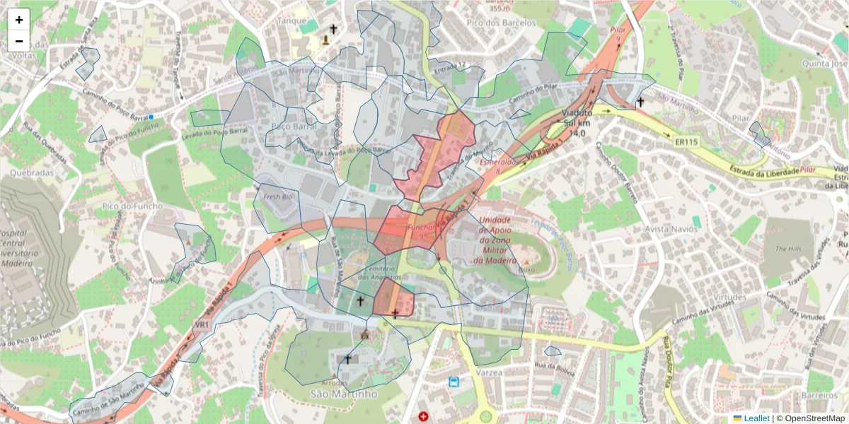 Mapa detalhado do código postal 9000-149 com limites, códigos postais vizinhos e agências dos correios