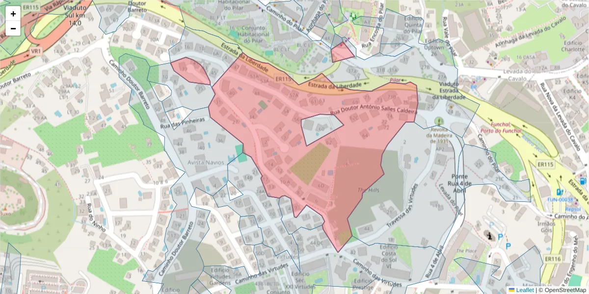 Mapa detalhado do código postal 9000-156 com limites, códigos postais vizinhos e agências dos correios