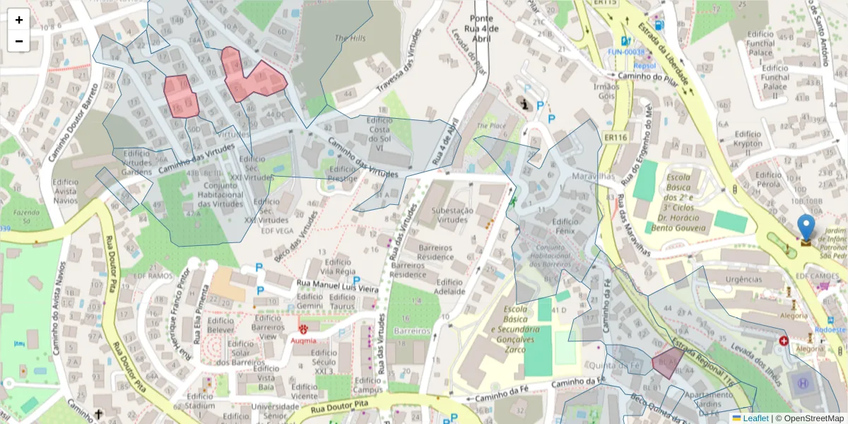 Mapa detalhado do código postal 9000-157 com limites, códigos postais vizinhos e agências dos correios