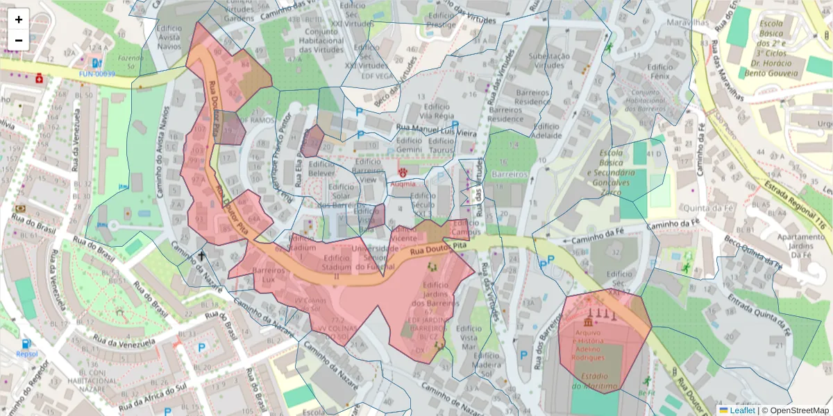 Mapa detalhado do código postal 9000-160 com limites, códigos postais vizinhos e agências dos correios