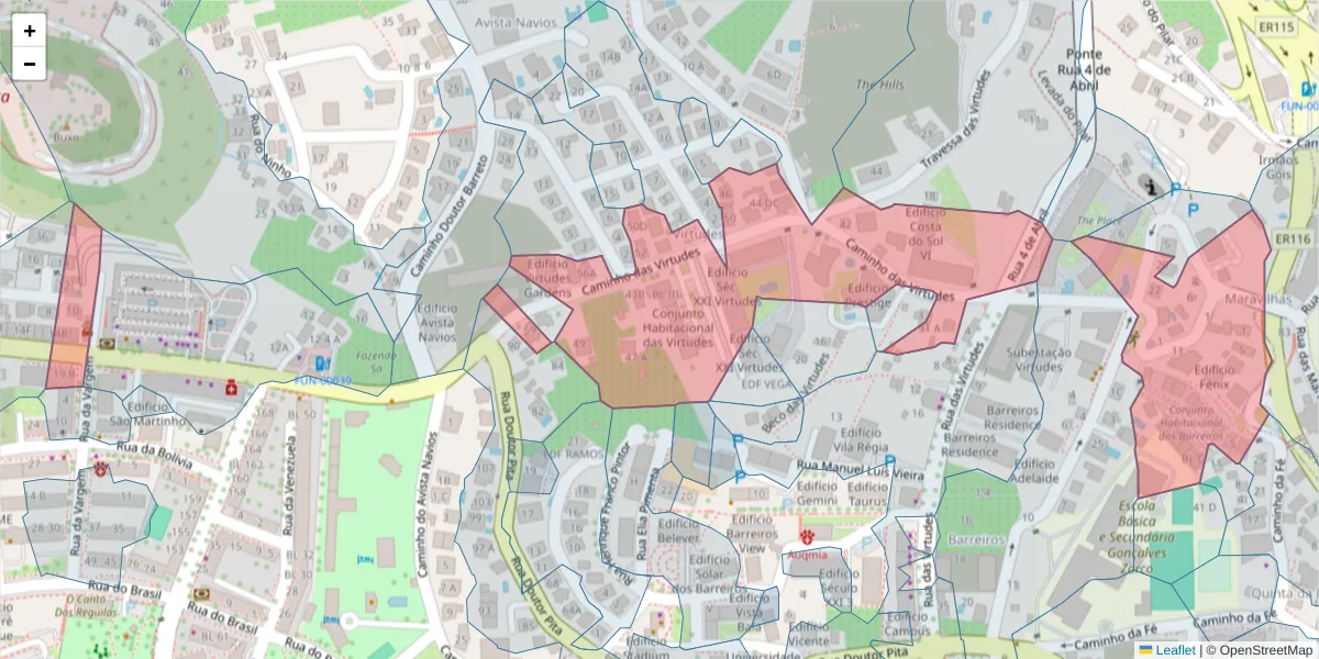 Mapa detalhado do código postal 9000-163 com limites, códigos postais vizinhos e agências dos correios
