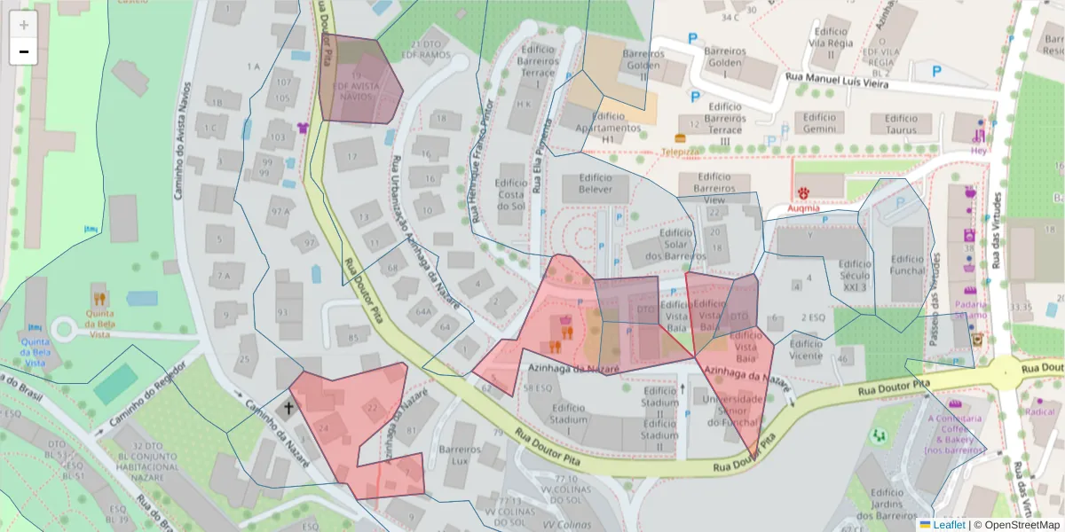 Mapa detalhado do código postal 9000-164 com limites, códigos postais vizinhos e agências dos correios