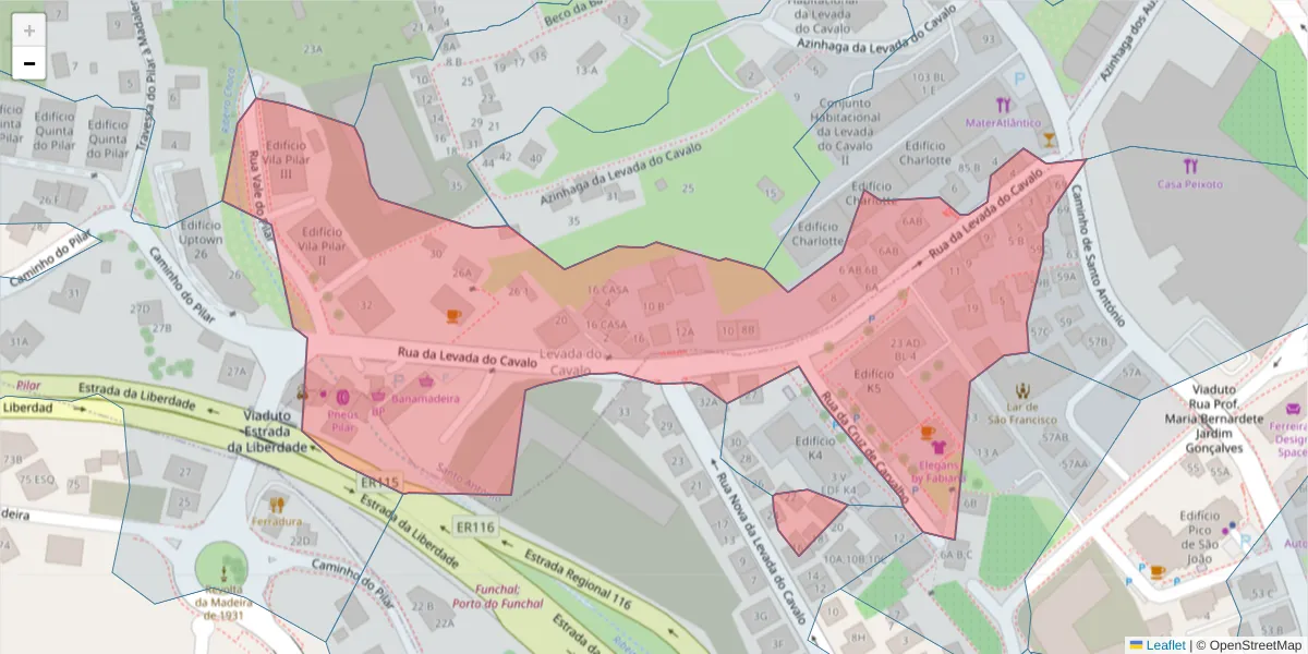 Mapa detalhado do código postal 9000-174 com limites, códigos postais vizinhos e agências dos correios
