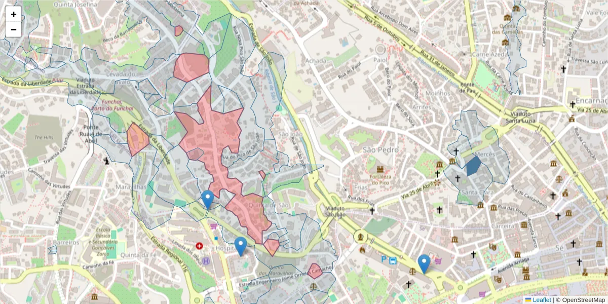 Mapa detalhado do código postal 9000-187 com limites, códigos postais vizinhos e agências dos correios