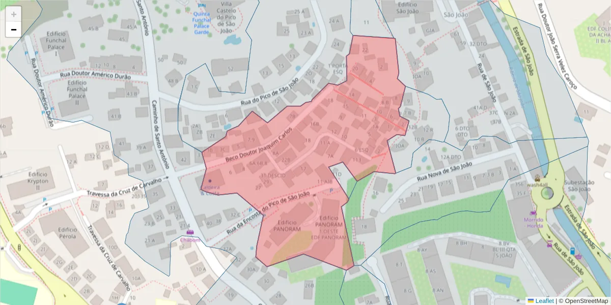 Mapa detalhado do código postal 9000-189 com limites, códigos postais vizinhos e agências dos correios