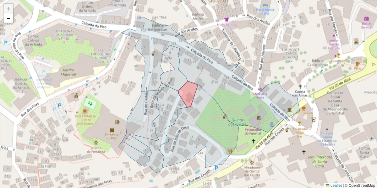 Mapa detalhado do código postal 9000-200 com limites, códigos postais vizinhos e agências dos correios