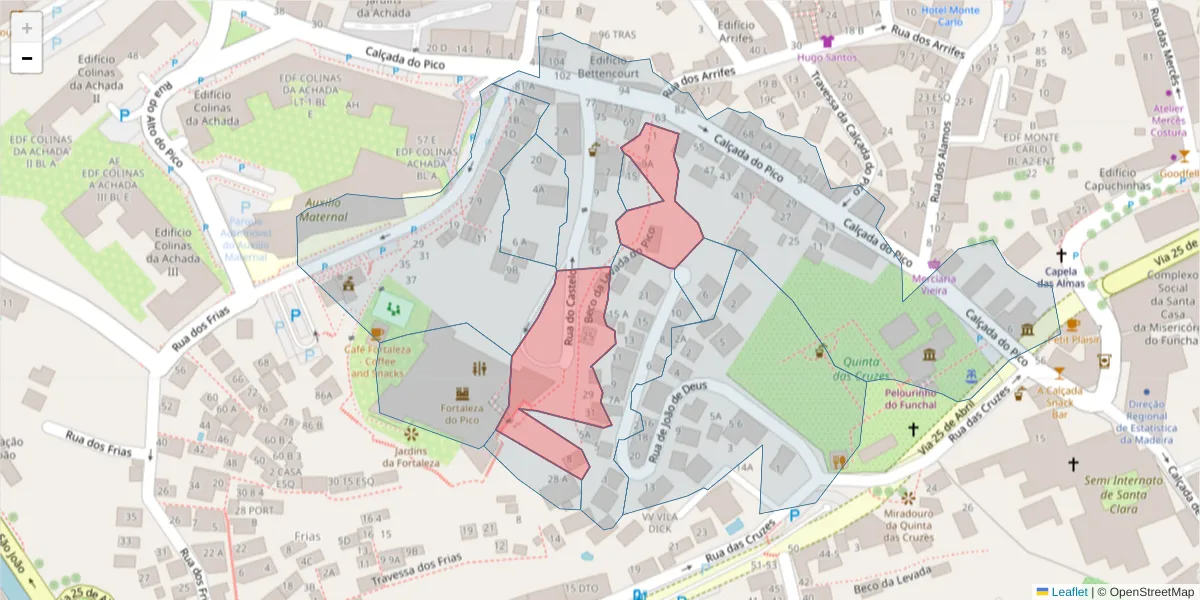 Mapa detalhado do código postal 9000-204 com limites, códigos postais vizinhos e agências dos correios