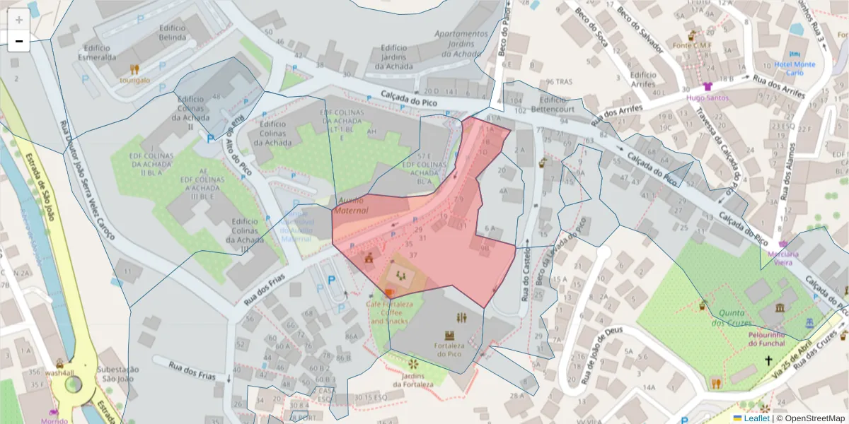 Mapa detalhado do código postal 9000-210 com limites, códigos postais vizinhos e agências dos correios