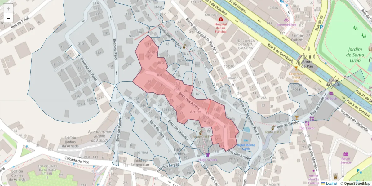 Mapa detalhado do código postal 9000-211 com limites, códigos postais vizinhos e agências dos correios